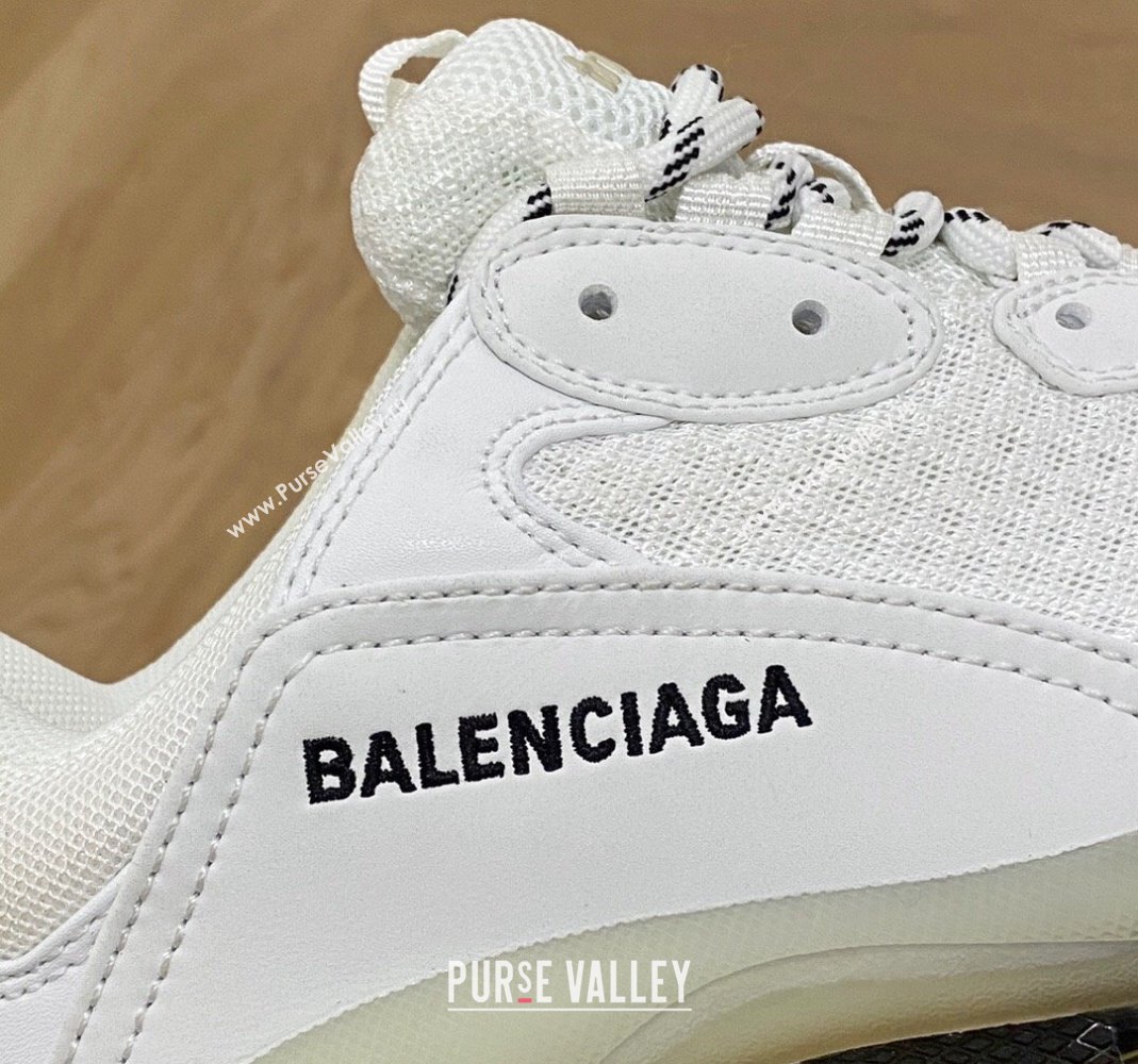 Balenciaga Triple S Clear Sole Trainers Sneakers in Leather and Mesh White/Black 2024 (KL-240223014)