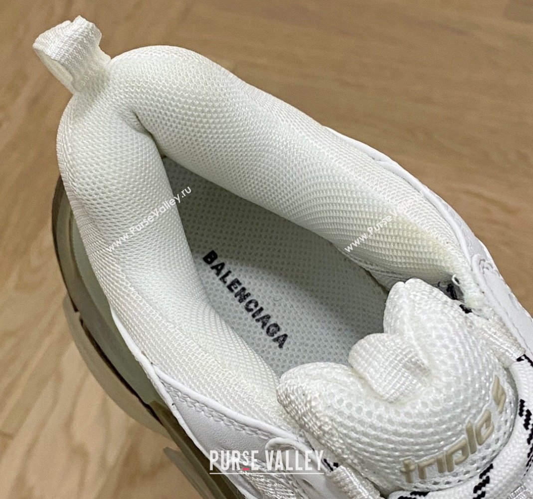 Balenciaga Triple S Clear Sole Trainers Sneakers in Leather and Mesh White/Black 2024 (KL-240223014)