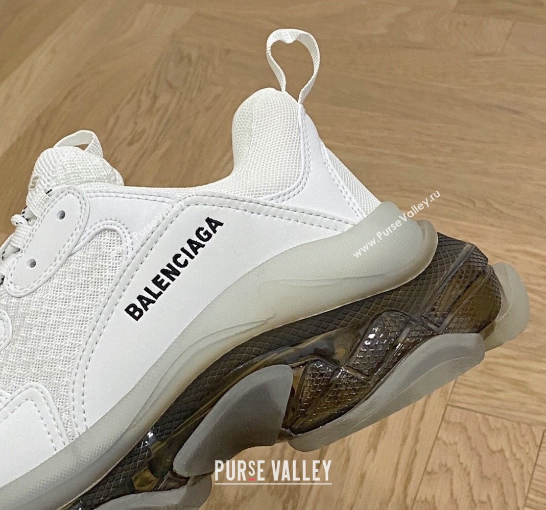 Balenciaga Triple S Clear Sole Trainers Sneakers in Leather and Mesh White/Black 2024 (KL-240223014)