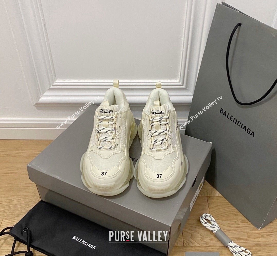 Balenciaga Triple S Clear Sole Trainers Sneakers in Leather and Mesh Cream White 2024 (KL-240223015)