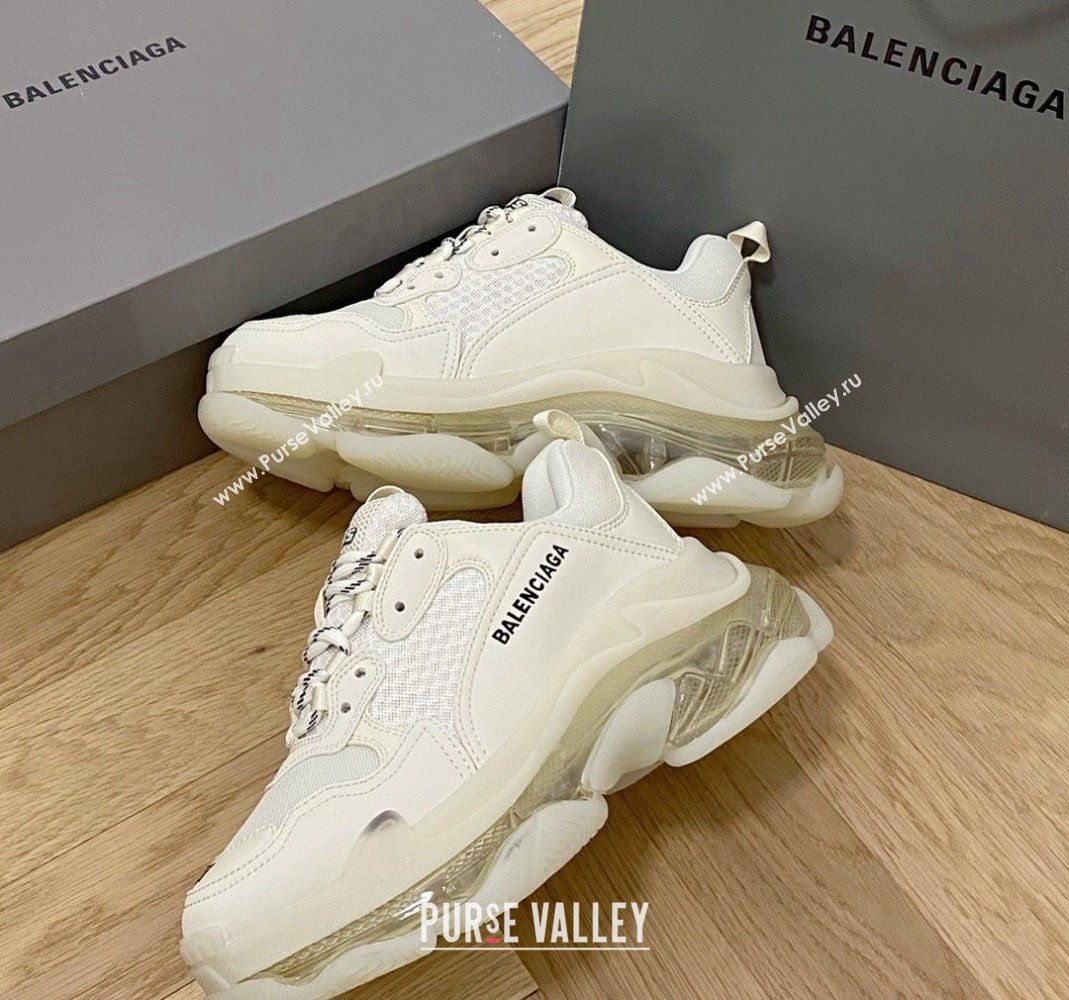 Balenciaga Triple S Clear Sole Trainers Sneakers in Leather and Mesh Cream White 2024 (KL-240223015)