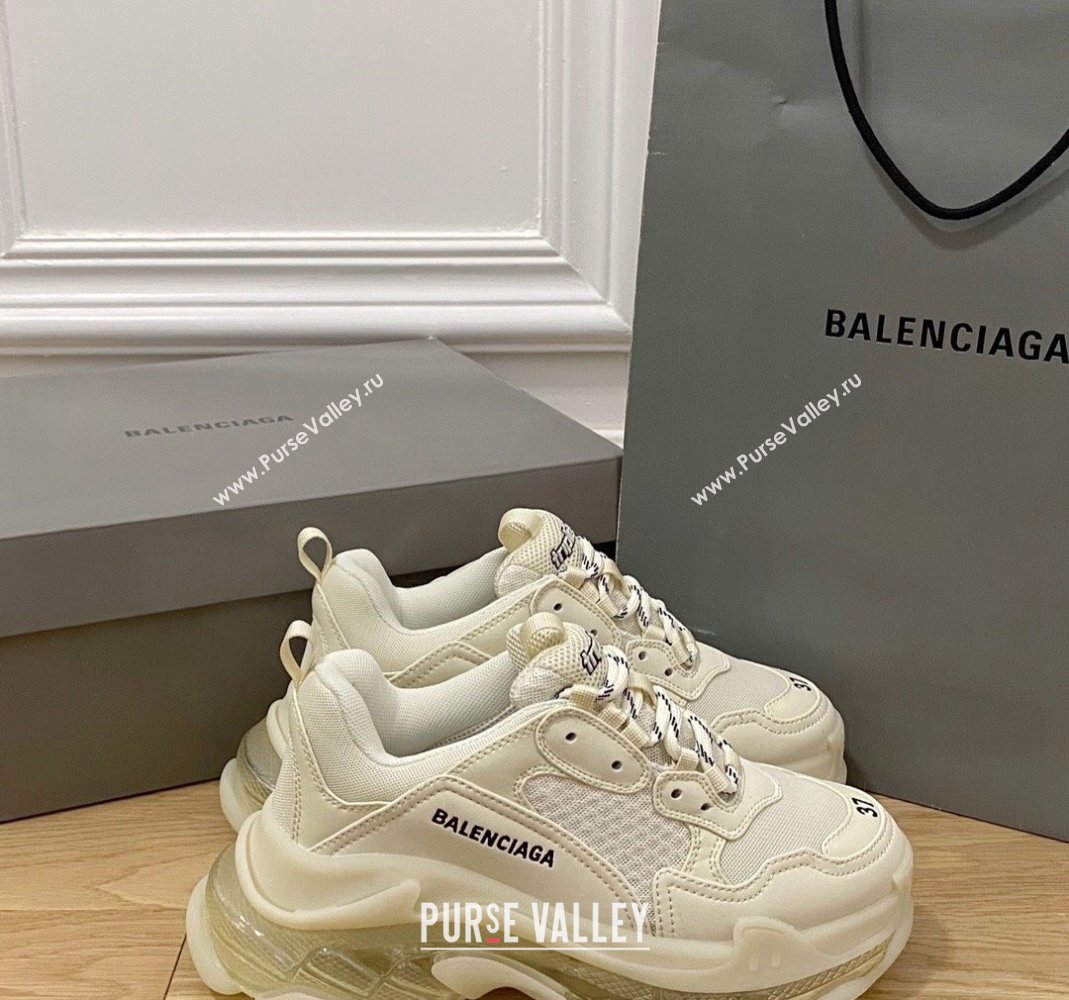 Balenciaga Triple S Clear Sole Trainers Sneakers in Leather and Mesh Cream White 2024 (KL-240223015)