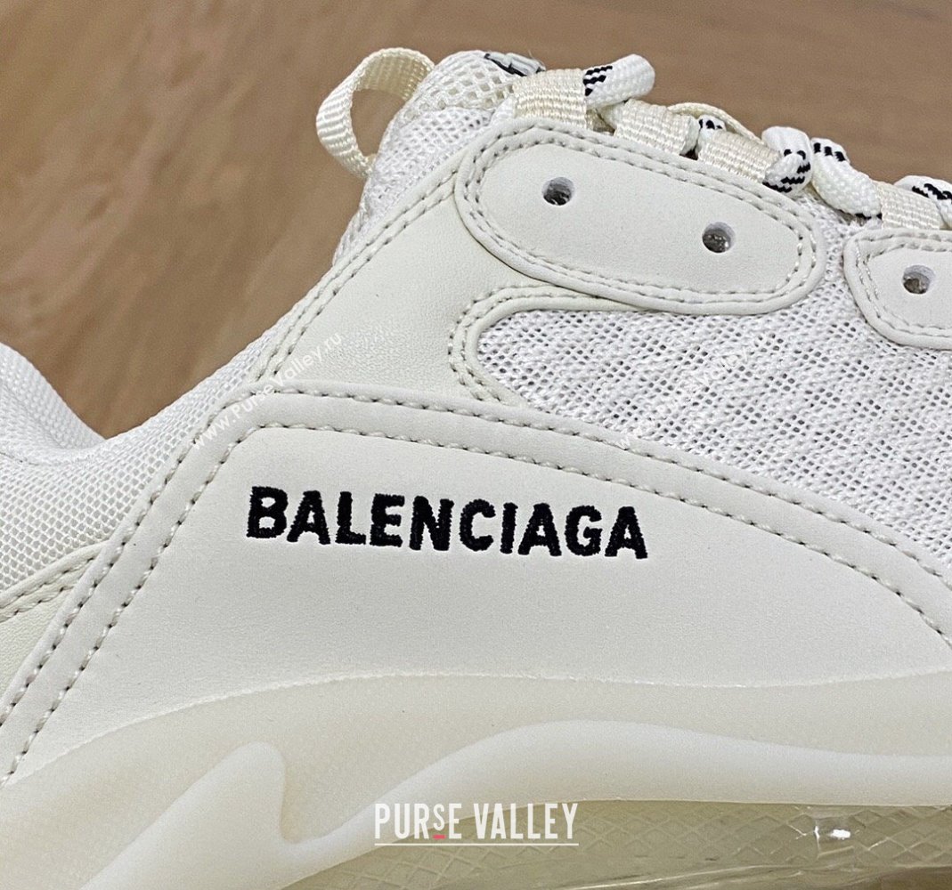 Balenciaga Triple S Clear Sole Trainers Sneakers in Leather and Mesh Cream White 2024 (KL-240223015)