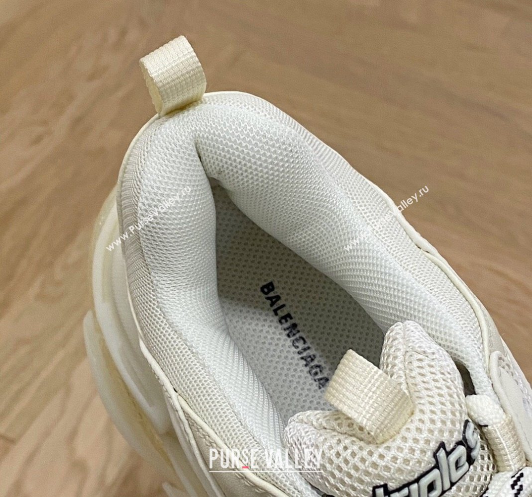 Balenciaga Triple S Clear Sole Trainers Sneakers in Leather and Mesh Cream White 2024 (KL-240223015)