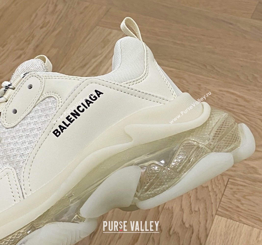 Balenciaga Triple S Clear Sole Trainers Sneakers in Leather and Mesh Cream White 2024 (KL-240223015)