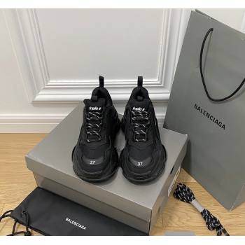 Balenciaga Triple S Clear Sole Trainers Sneakers in Leather and Mesh All Black 2024 (KL-240223016)