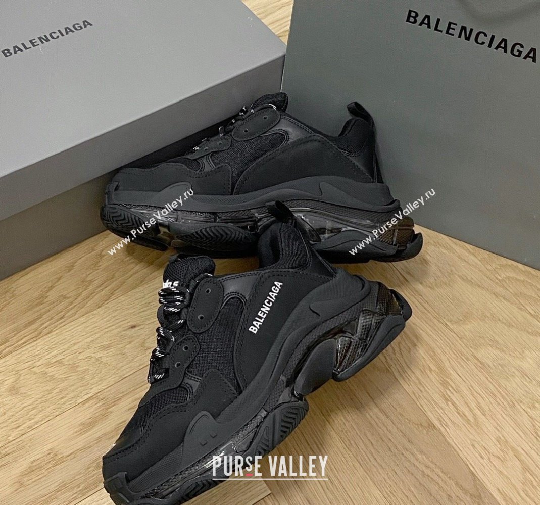 Balenciaga Triple S Clear Sole Trainers Sneakers in Leather and Mesh All Black 2024 (KL-240223016)