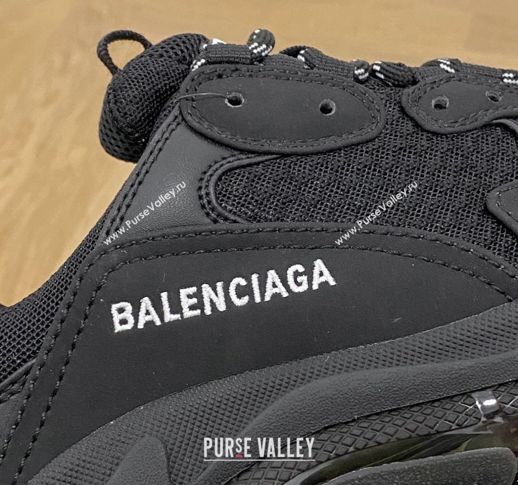 Balenciaga Triple S Clear Sole Trainers Sneakers in Leather and Mesh All Black 2024 (KL-240223016)