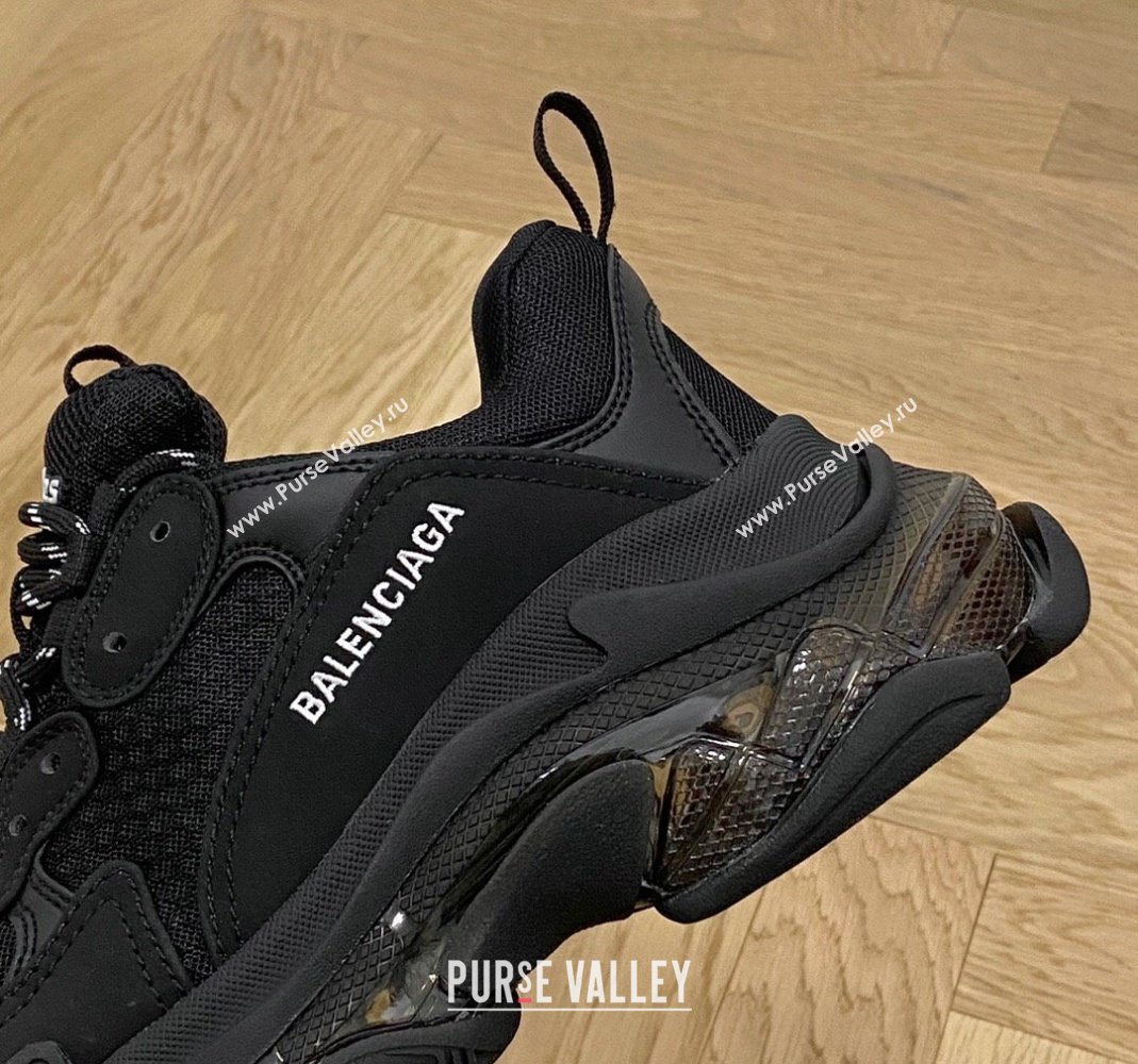 Balenciaga Triple S Clear Sole Trainers Sneakers in Leather and Mesh All Black 2024 (KL-240223016)