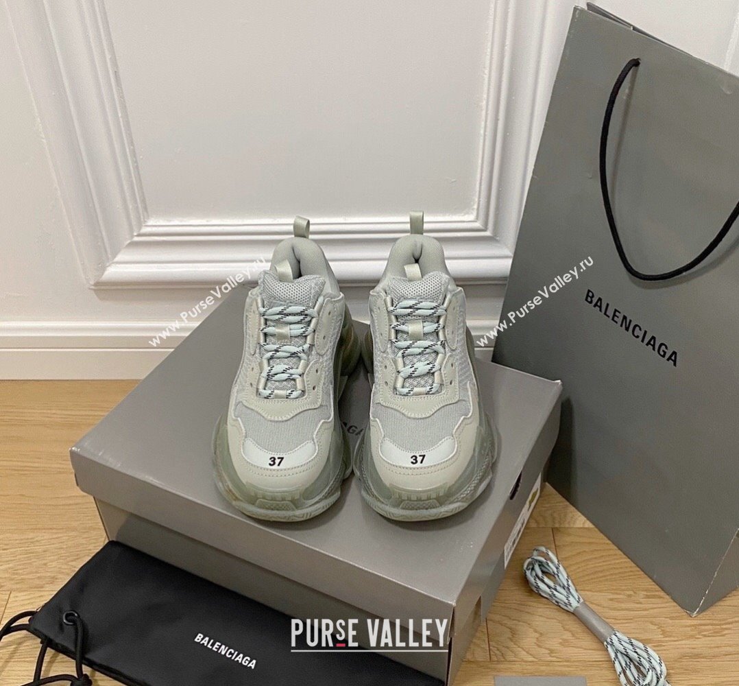 Balenciaga Triple S Clear Sole Trainers Sneakers in Leather and Mesh Grey 2 2024 (KL-240223018)