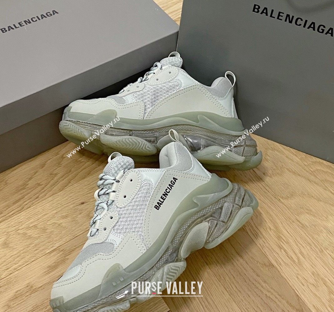 Balenciaga Triple S Clear Sole Trainers Sneakers in Leather and Mesh Grey 2 2024 (KL-240223018)