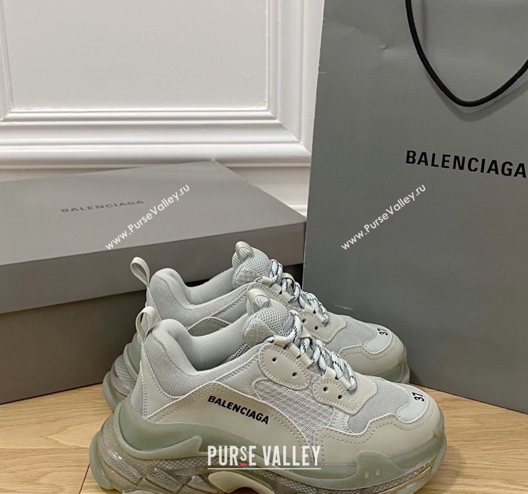 Balenciaga Triple S Clear Sole Trainers Sneakers in Leather and Mesh Grey 2 2024 (KL-240223018)