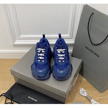 Balenciaga Triple S Clear Sole Trainers Sneakers in Leather and Mesh Royal Blue 2024 (KL-240223019)