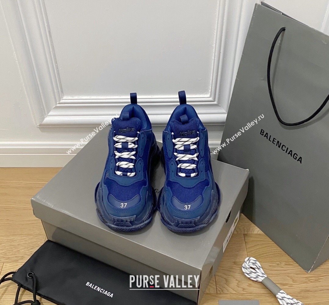 Balenciaga Triple S Clear Sole Trainers Sneakers in Leather and Mesh Royal Blue 2024 (KL-240223019)