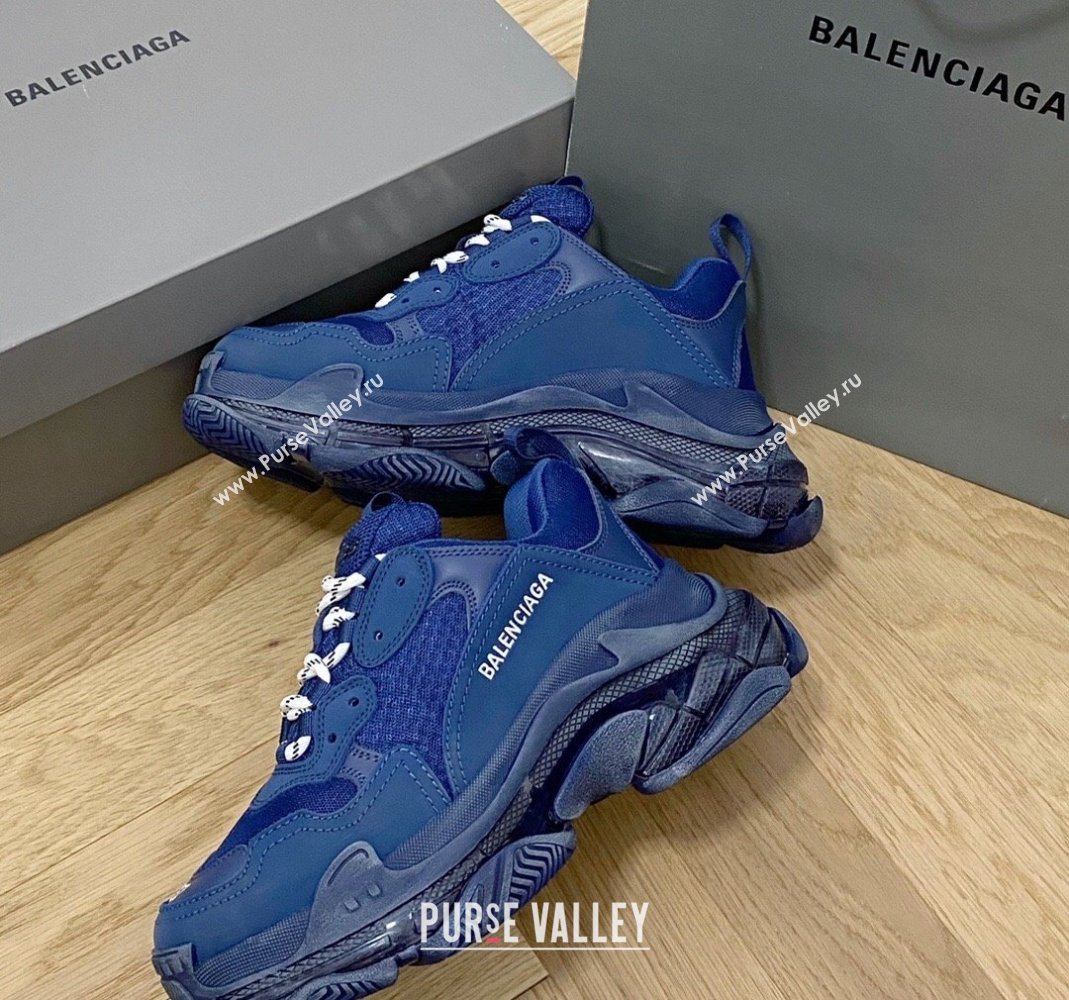 Balenciaga Triple S Clear Sole Trainers Sneakers in Leather and Mesh Royal Blue 2024 (KL-240223019)