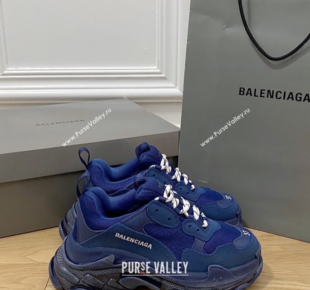 Balenciaga Triple S Clear Sole Trainers Sneakers in Leather and Mesh Royal Blue 2024 (KL-240223019)