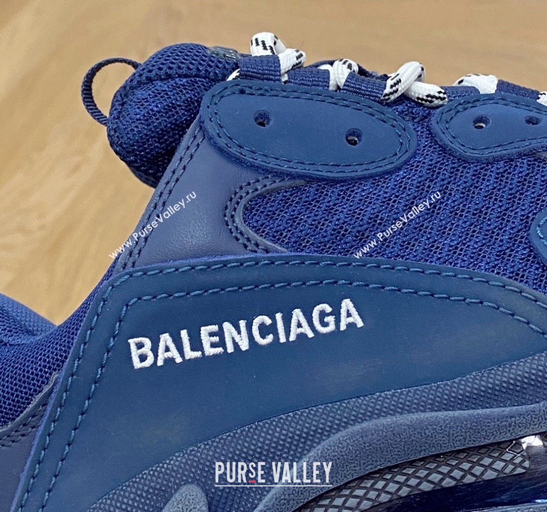 Balenciaga Triple S Clear Sole Trainers Sneakers in Leather and Mesh Royal Blue 2024 (KL-240223019)