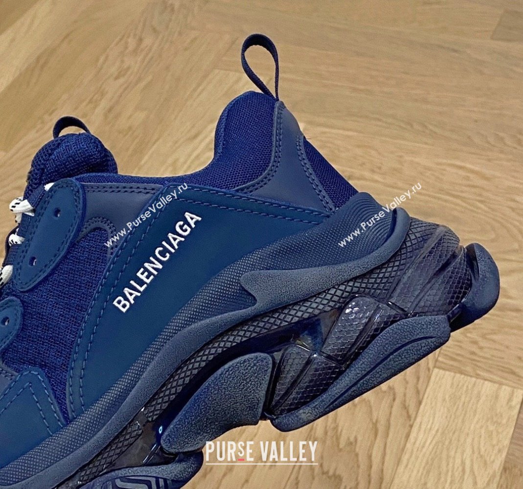 Balenciaga Triple S Clear Sole Trainers Sneakers in Leather and Mesh Royal Blue 2024 (KL-240223019)