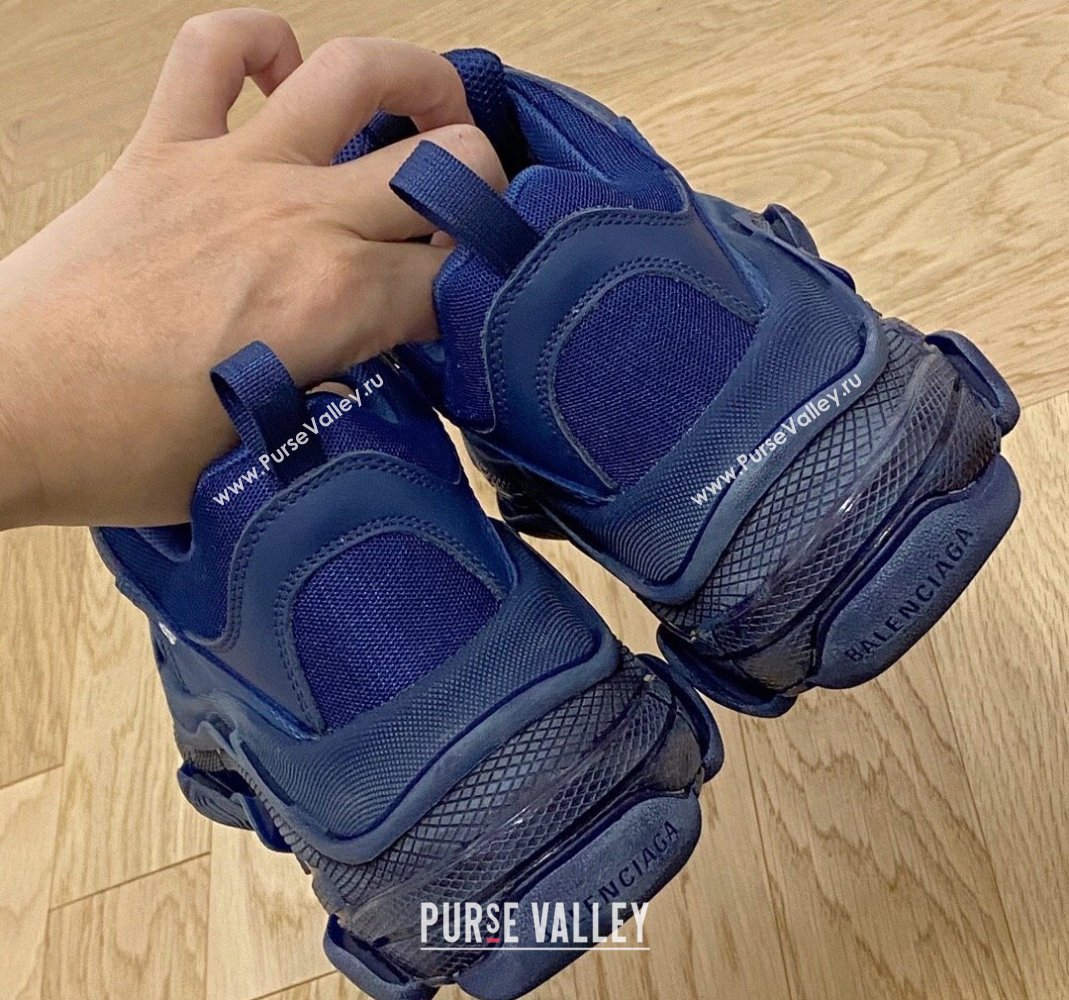 Balenciaga Triple S Clear Sole Trainers Sneakers in Leather and Mesh Royal Blue 2024 (KL-240223019)