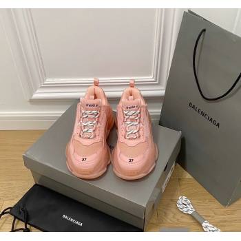 Balenciaga Triple S Clear Sole Trainers Sneakers in Leather and Mesh Light Pink 2024 (KL-240223020)