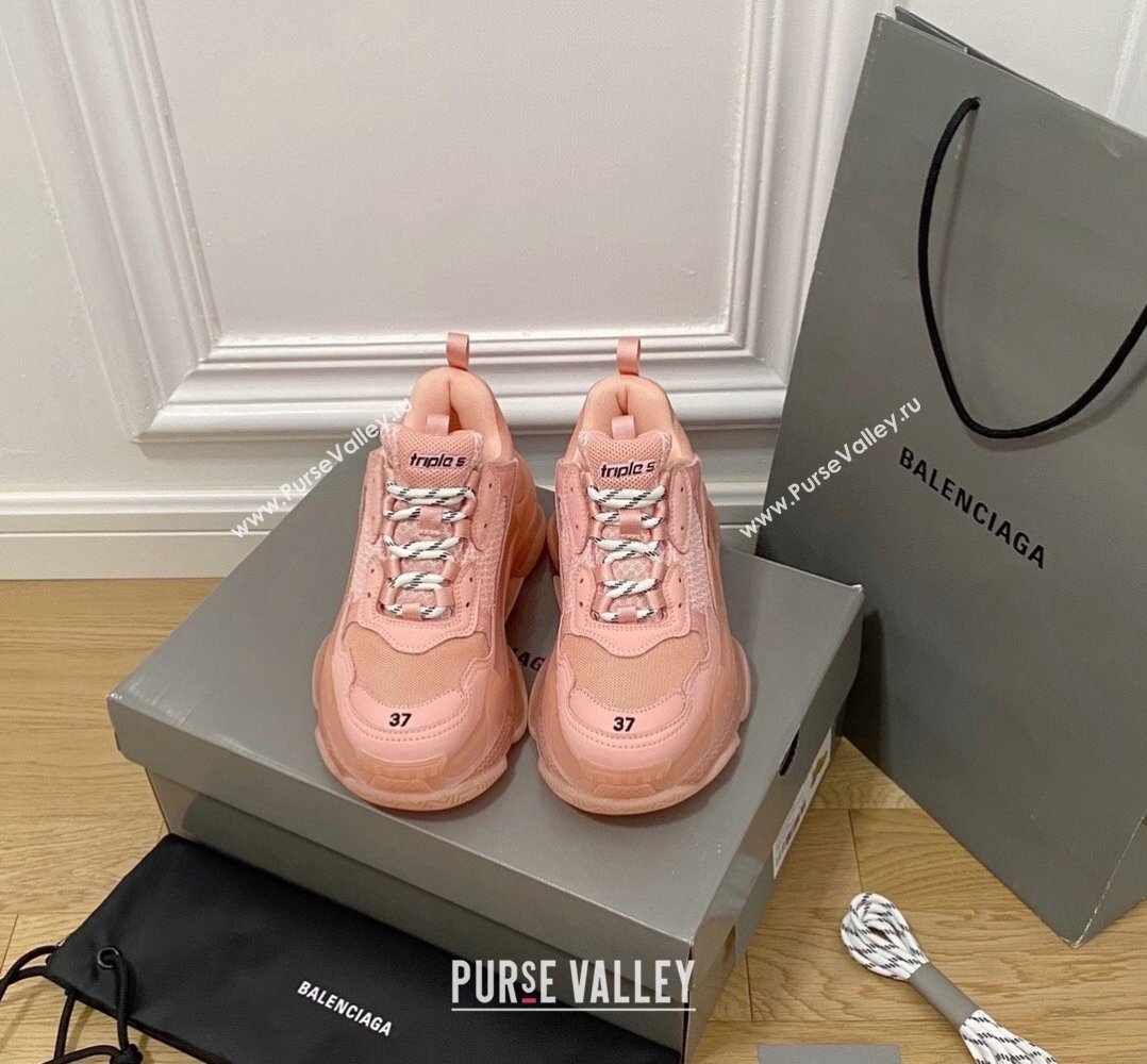 Balenciaga Triple S Clear Sole Trainers Sneakers in Leather and Mesh Light Pink 2024 (KL-240223020)