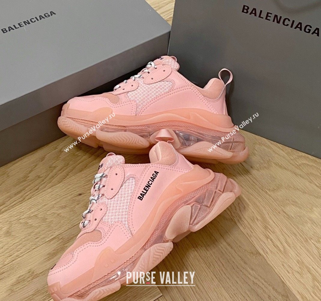 Balenciaga Triple S Clear Sole Trainers Sneakers in Leather and Mesh Light Pink 2024 (KL-240223020)