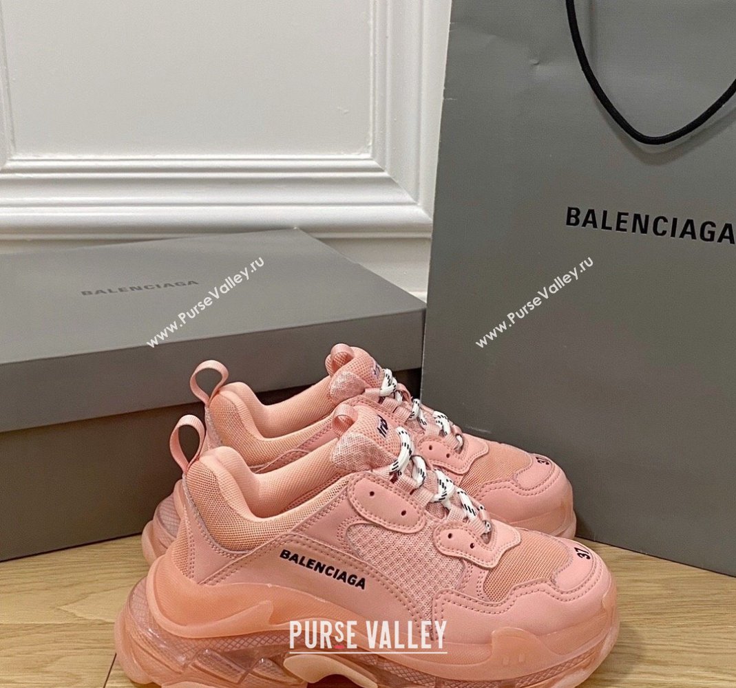 Balenciaga Triple S Clear Sole Trainers Sneakers in Leather and Mesh Light Pink 2024 (KL-240223020)