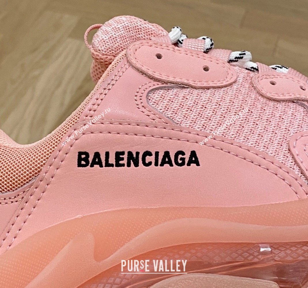 Balenciaga Triple S Clear Sole Trainers Sneakers in Leather and Mesh Light Pink 2024 (KL-240223020)