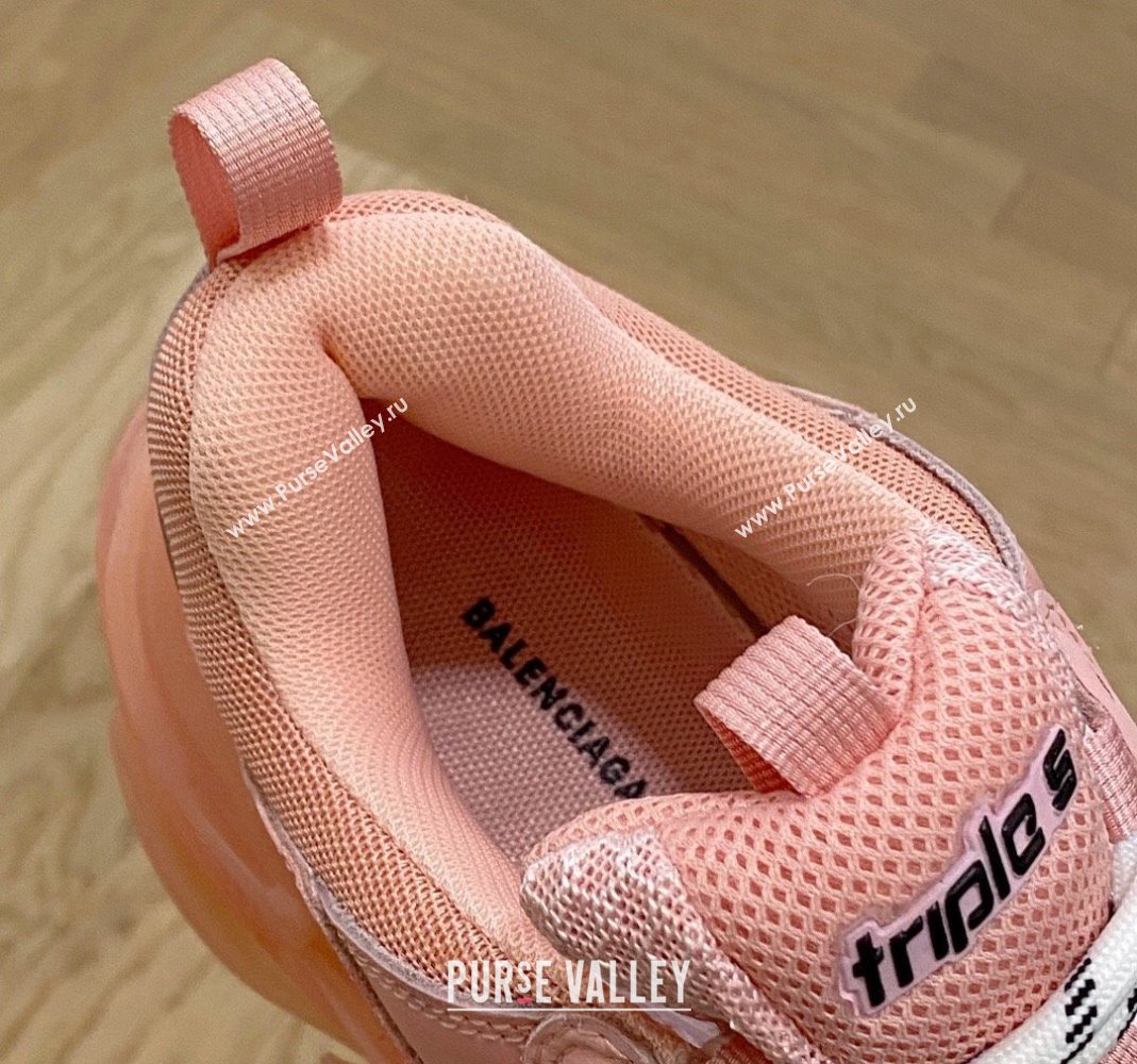 Balenciaga Triple S Clear Sole Trainers Sneakers in Leather and Mesh Light Pink 2024 (KL-240223020)