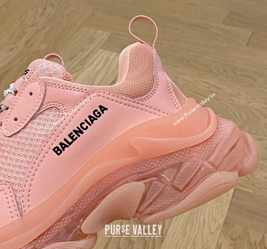 Balenciaga Triple S Clear Sole Trainers Sneakers in Leather and Mesh Light Pink 2024 (KL-240223020)