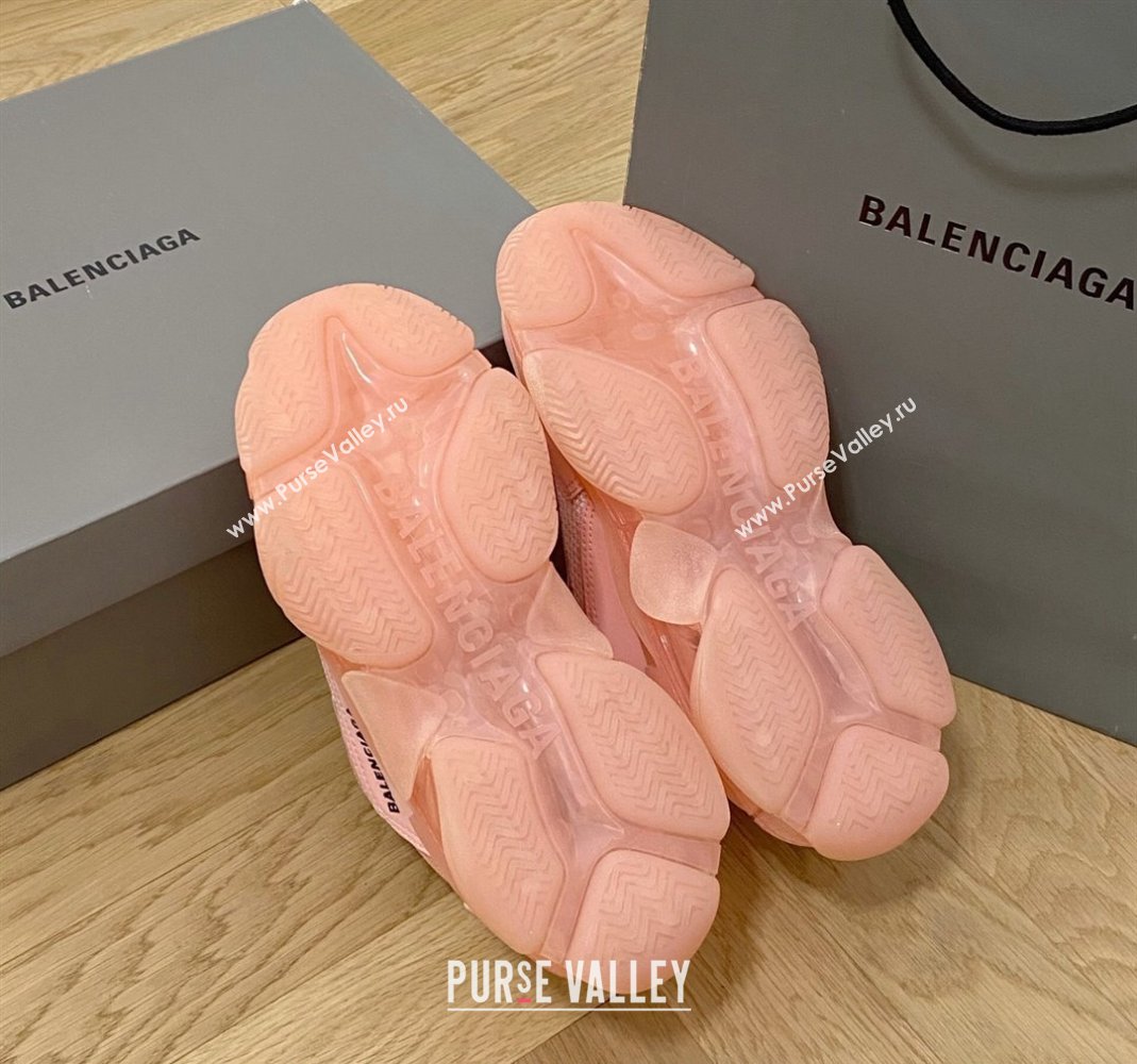 Balenciaga Triple S Clear Sole Trainers Sneakers in Leather and Mesh Light Pink 2024 (KL-240223020)