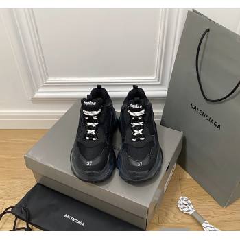 Balenciaga Triple S Clear Sole Trainers Sneakers in Leather and Mesh Black/Blue 2024 (KL-240223021)