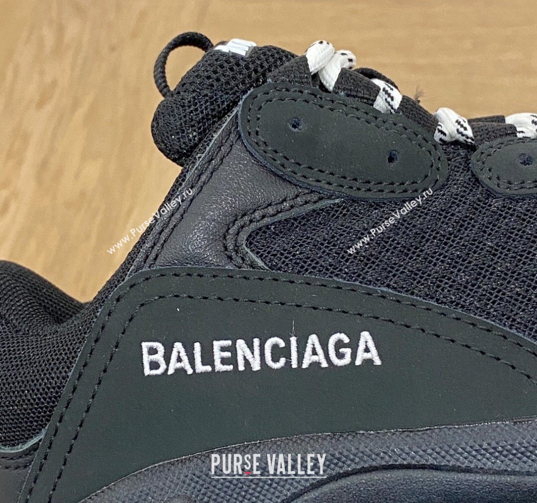 Balenciaga Triple S Clear Sole Trainers Sneakers in Leather and Mesh Black/Blue 2024 (KL-240223021)