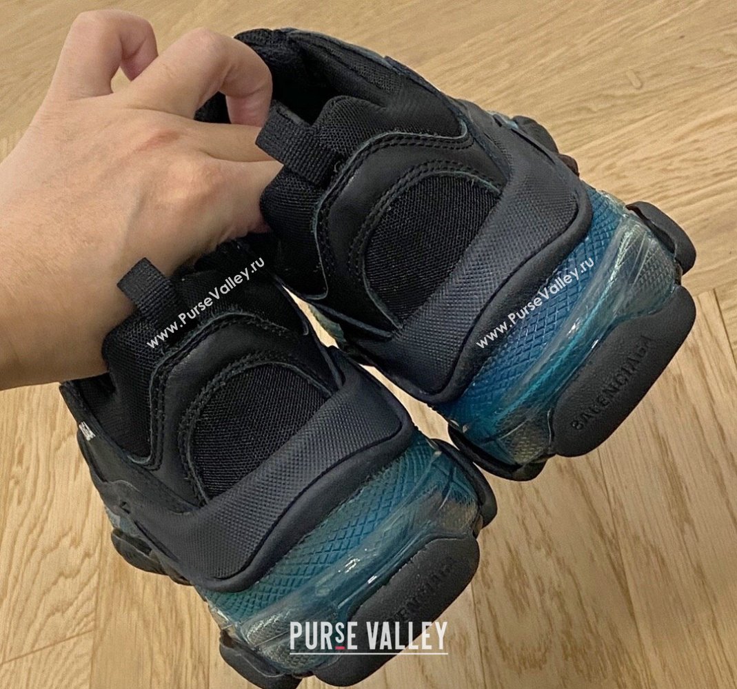 Balenciaga Triple S Clear Sole Trainers Sneakers in Leather and Mesh Black/Blue 2024 (KL-240223021)