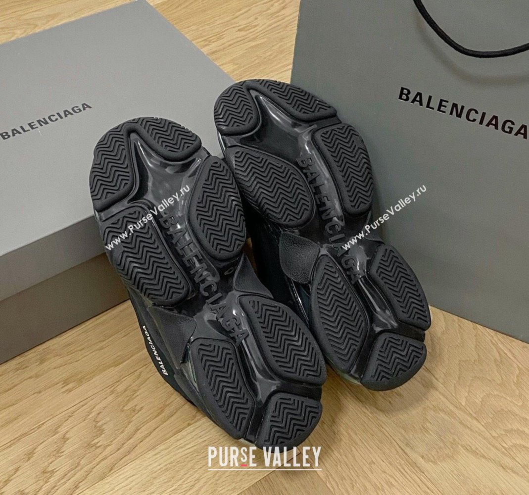 Balenciaga Triple S Clear Sole Trainers Sneakers in Leather and Mesh Black/Blue 2024 (KL-240223021)