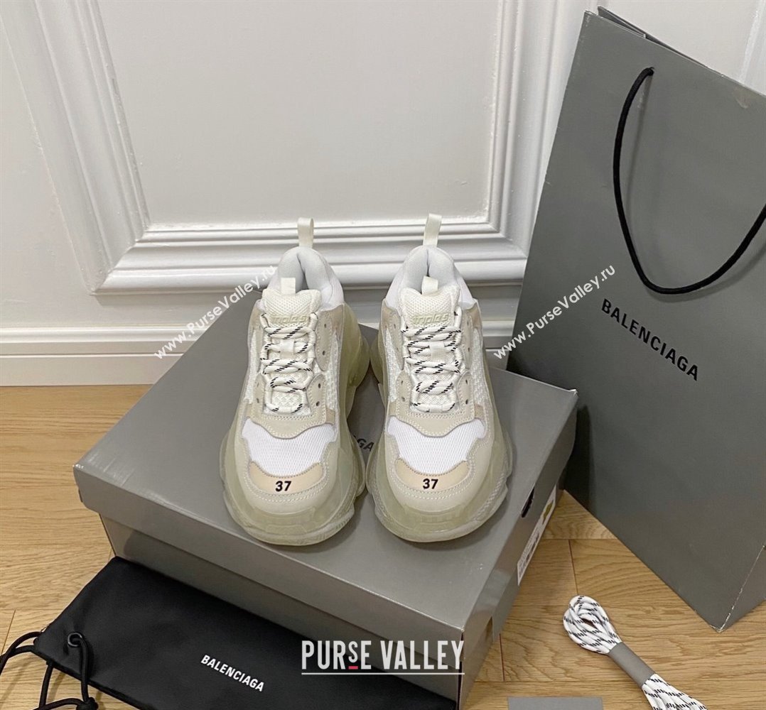 Balenciaga Triple S Clear Sole Trainers Sneakers in Leather and Mesh White 2 2024 (KL-240223022)