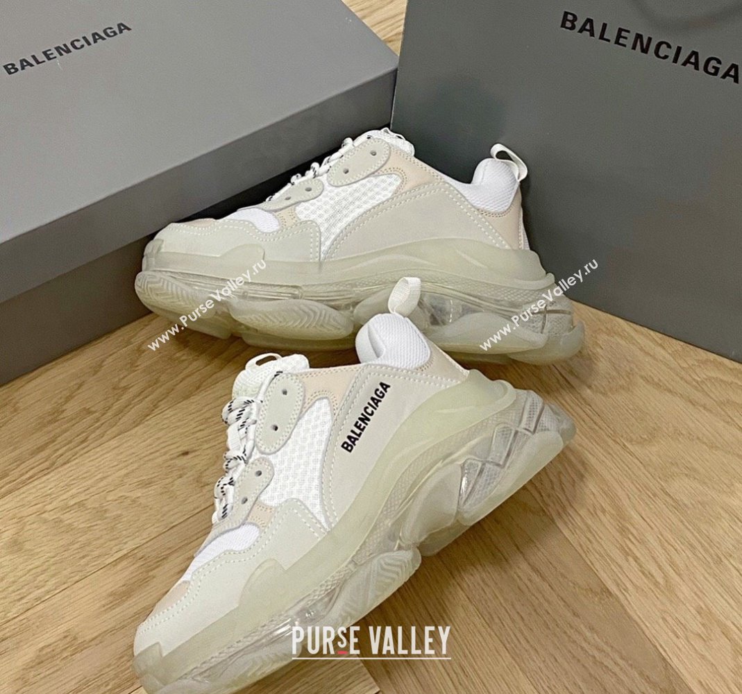 Balenciaga Triple S Clear Sole Trainers Sneakers in Leather and Mesh White 2 2024 (KL-240223022)