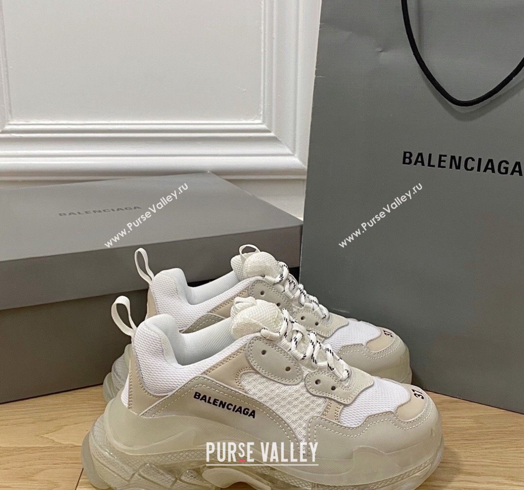 Balenciaga Triple S Clear Sole Trainers Sneakers in Leather and Mesh White 2 2024 (KL-240223022)