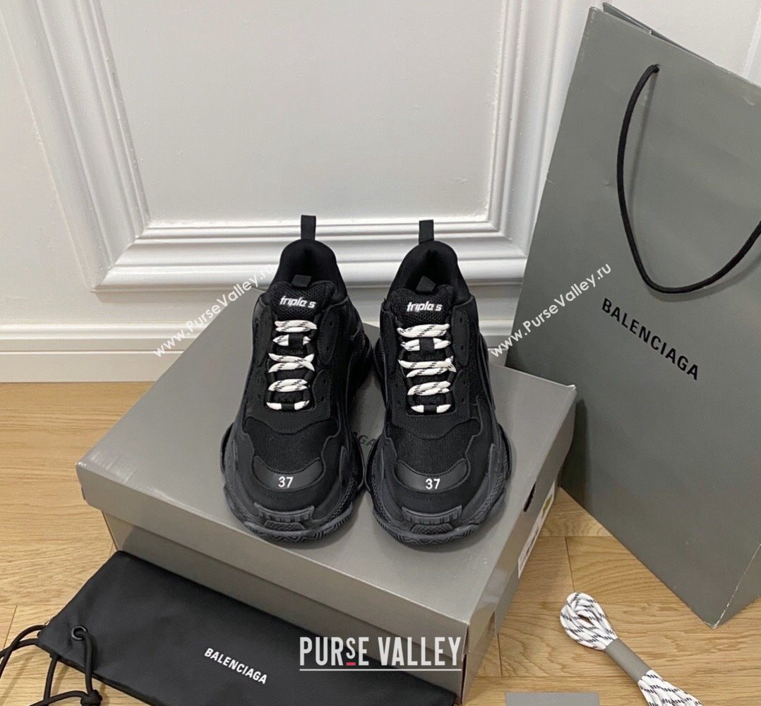 Balenciaga Triple S Clear Sole Trainers Sneakers in Leather and Mesh Black 2 2024 (KL-240223023)