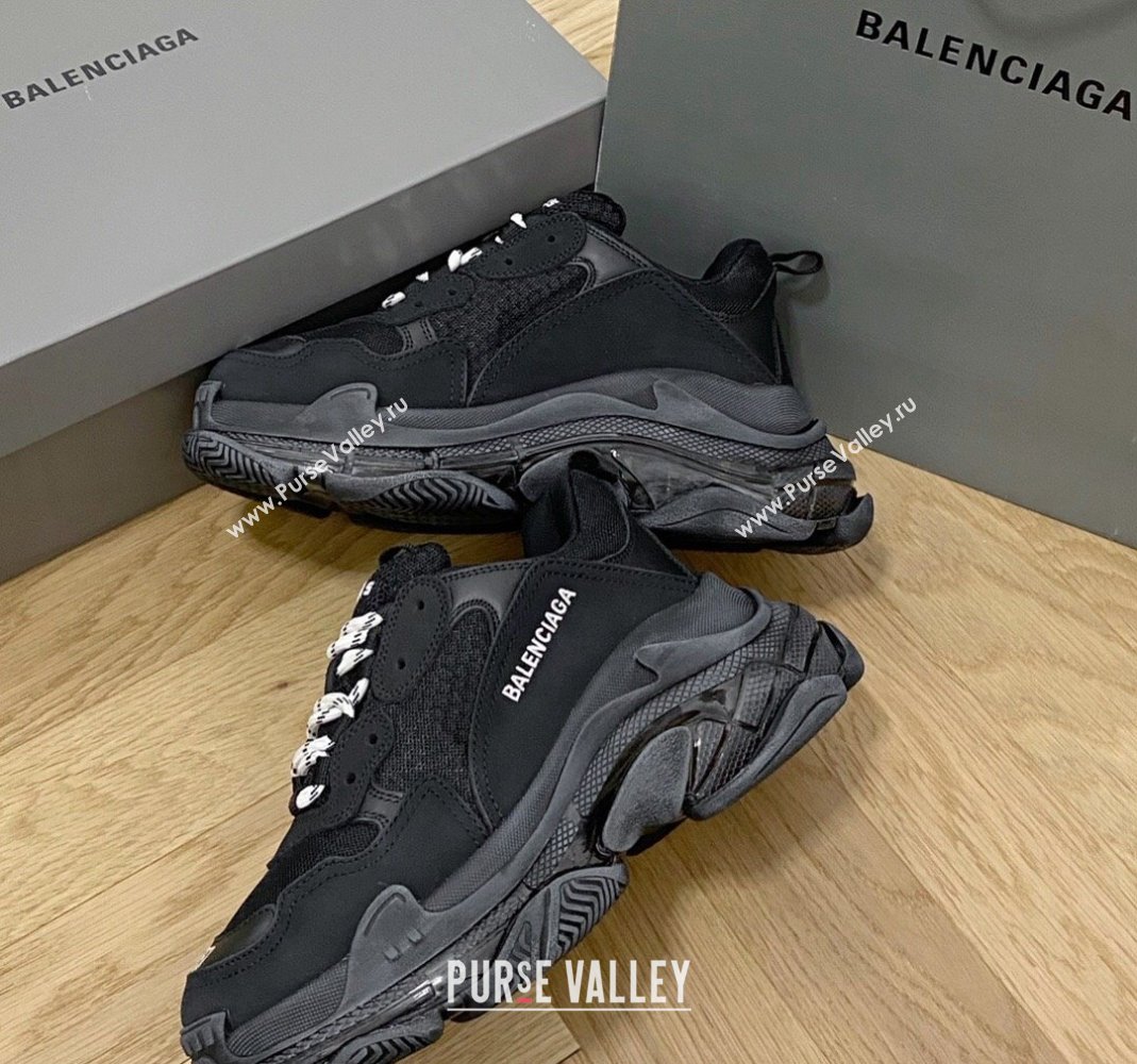 Balenciaga Triple S Clear Sole Trainers Sneakers in Leather and Mesh Black 2 2024 (KL-240223023)