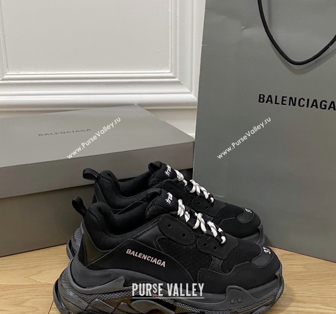 Balenciaga Triple S Clear Sole Trainers Sneakers in Leather and Mesh Black 2 2024 (KL-240223023)