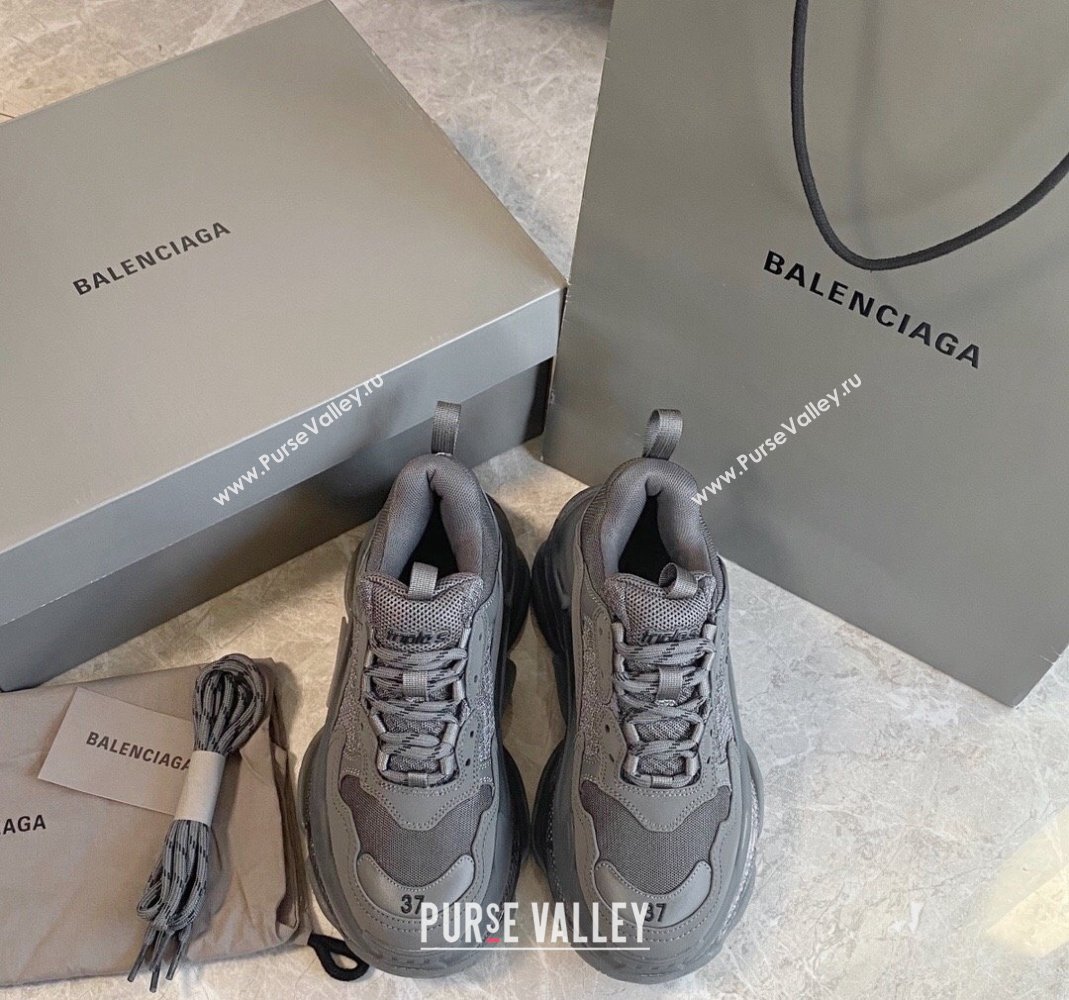 Balenciaga Triple S Clear Sole Trainers Sneakers in Leather and Mesh Dark Grey 2024 (KL-240223024)