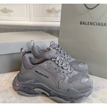 Balenciaga Triple S Clear Sole Trainers Sneakers in Leather and Mesh Dark Grey 2024 (KL-240223024)