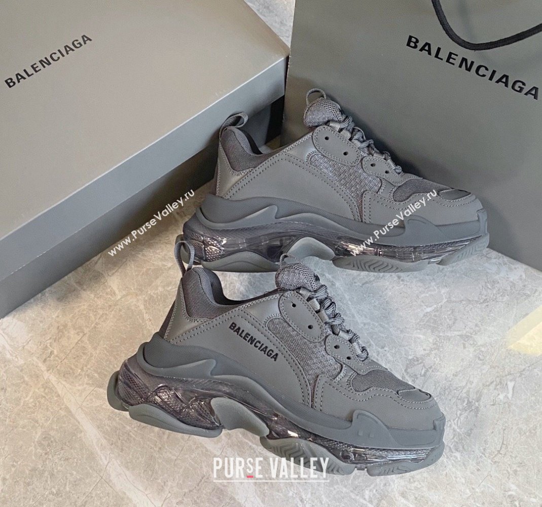 Balenciaga Triple S Clear Sole Trainers Sneakers in Leather and Mesh Dark Grey 2024 (KL-240223024)