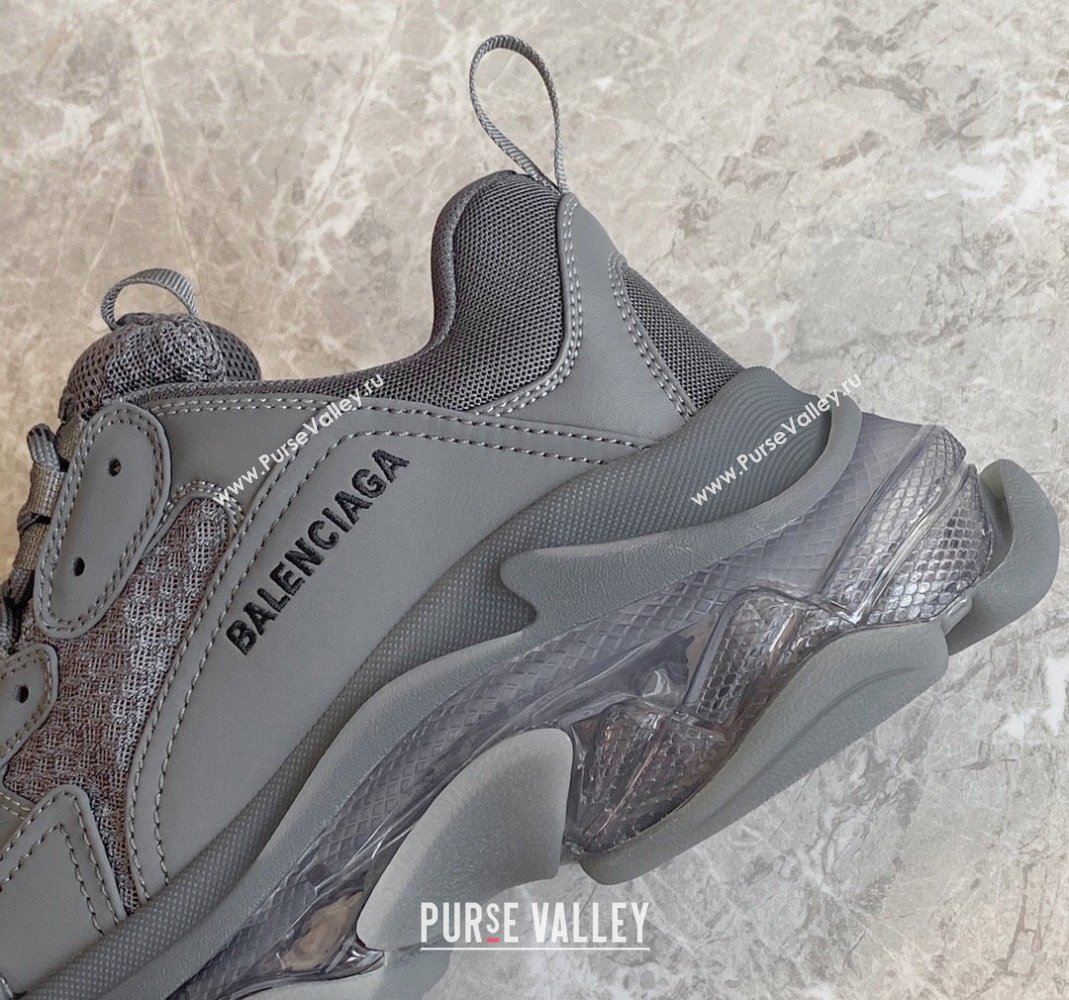 Balenciaga Triple S Clear Sole Trainers Sneakers in Leather and Mesh Dark Grey 2024 (KL-240223024)