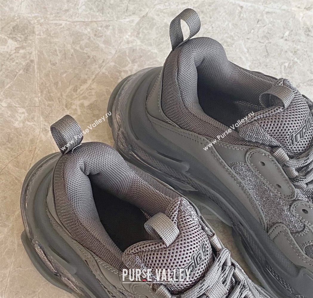 Balenciaga Triple S Clear Sole Trainers Sneakers in Leather and Mesh Dark Grey 2024 (KL-240223024)