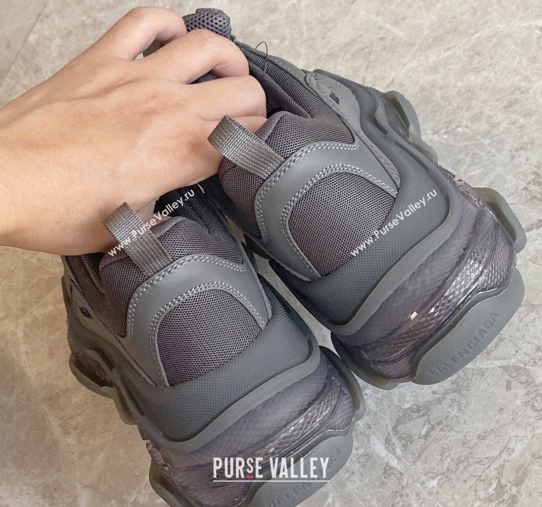 Balenciaga Triple S Clear Sole Trainers Sneakers in Leather and Mesh Dark Grey 2024 (KL-240223024)