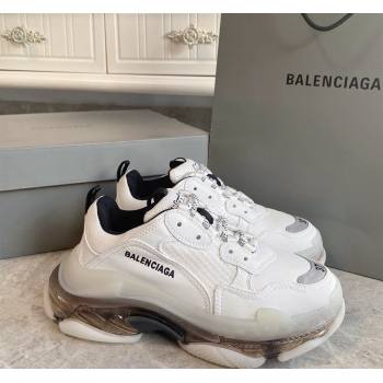 Balenciaga Triple S Clear Sole Trainers Sneakers in Leather and Mesh White/Grey 2024 (KL-240223028)