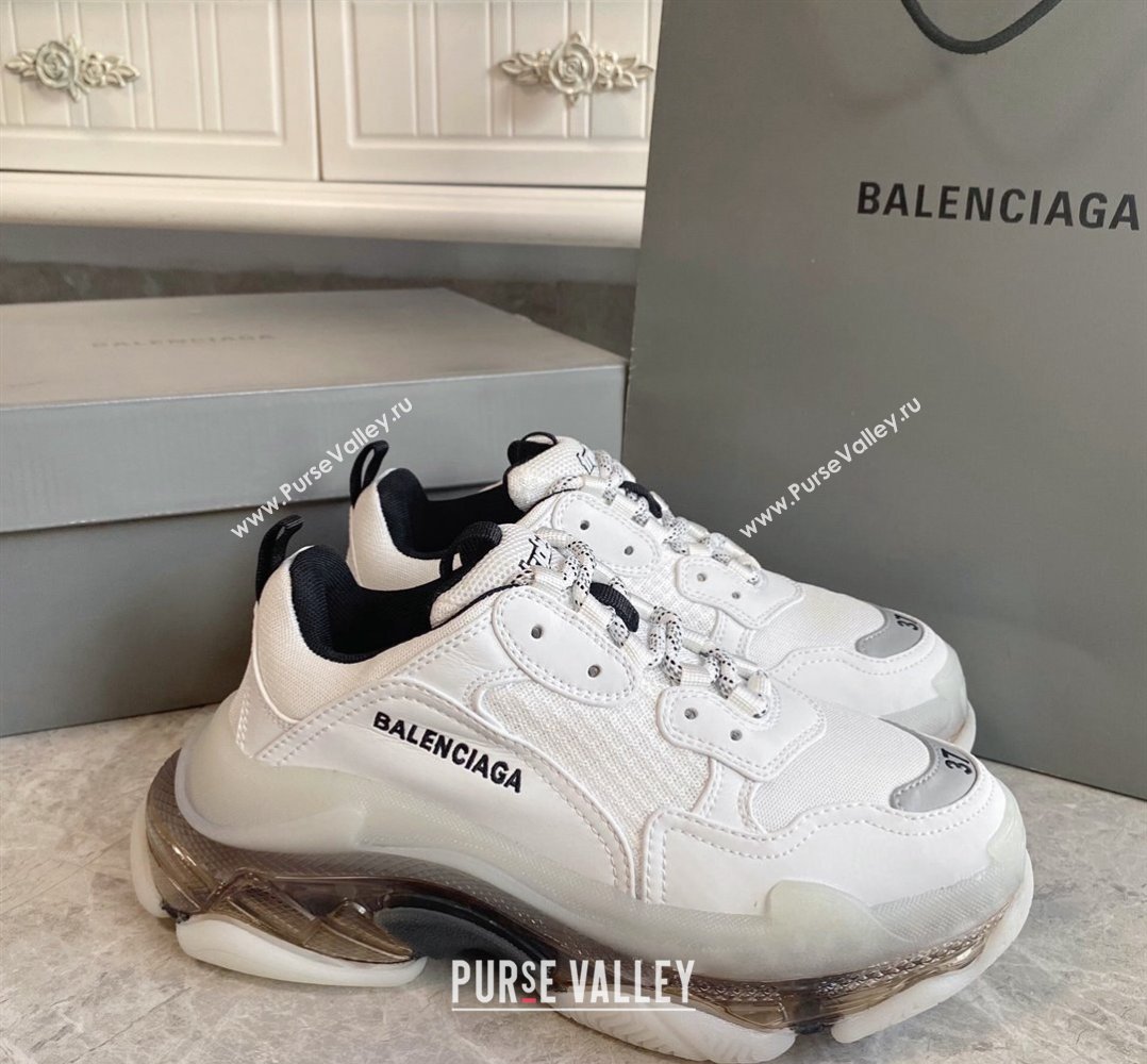 Balenciaga Triple S Clear Sole Trainers Sneakers in Leather and Mesh White/Grey 2024 (KL-240223028)