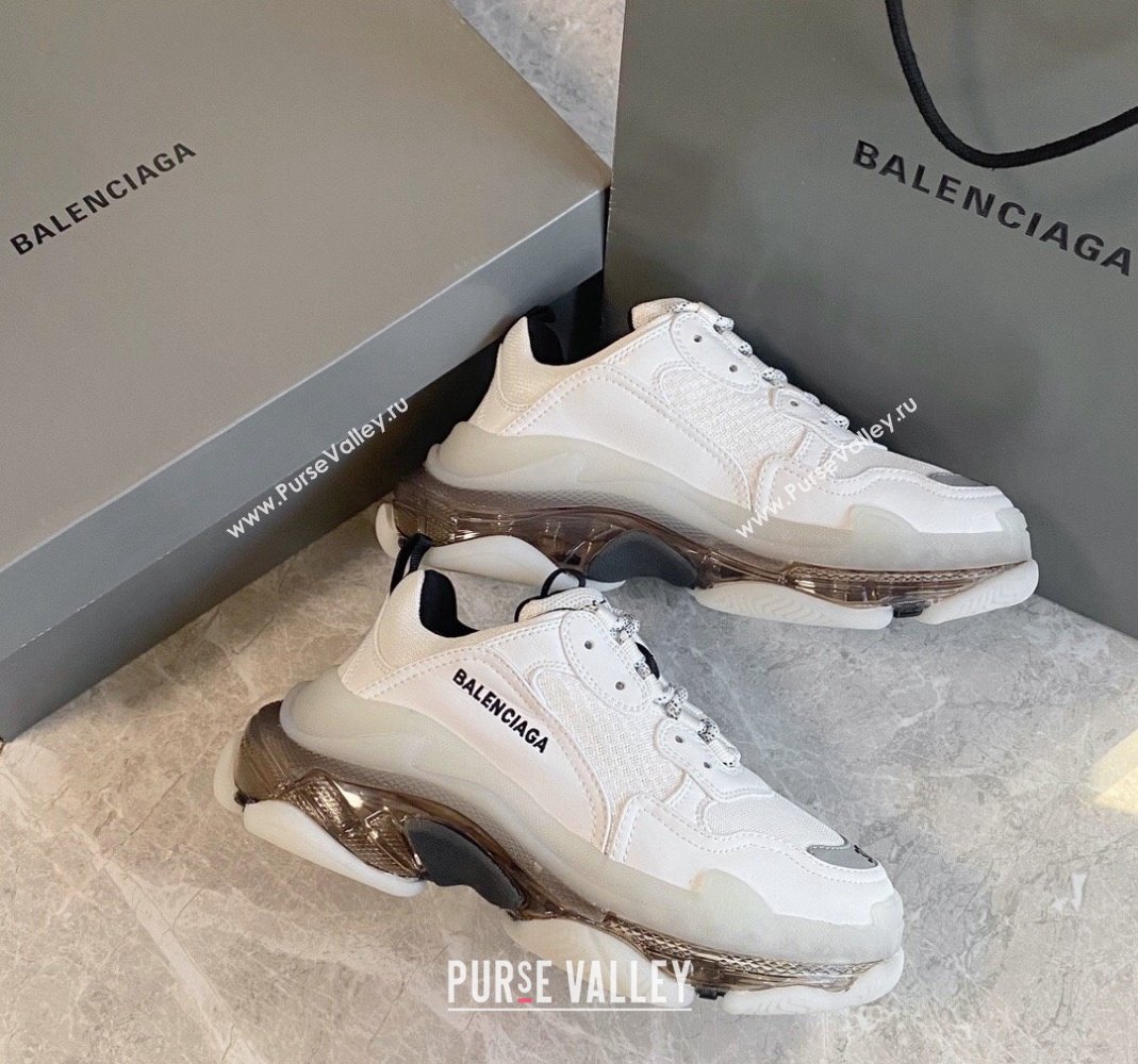 Balenciaga Triple S Clear Sole Trainers Sneakers in Leather and Mesh White/Grey 2024 (KL-240223028)